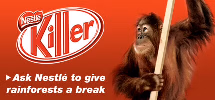 Những banner dạng này từng phủ kín trang Facebook chính thức của Nestle. Cuối cùng, Nestle cắt hợp đồng cung cấp dầu cọ của Sina Mars