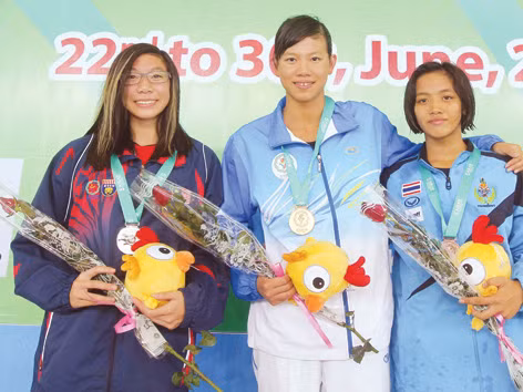 Ánh Viên (giữa) là niềm hy vọng hàng đầu của bơi lội Việt Nam tại SEA Games 27. Ảnh: VSI