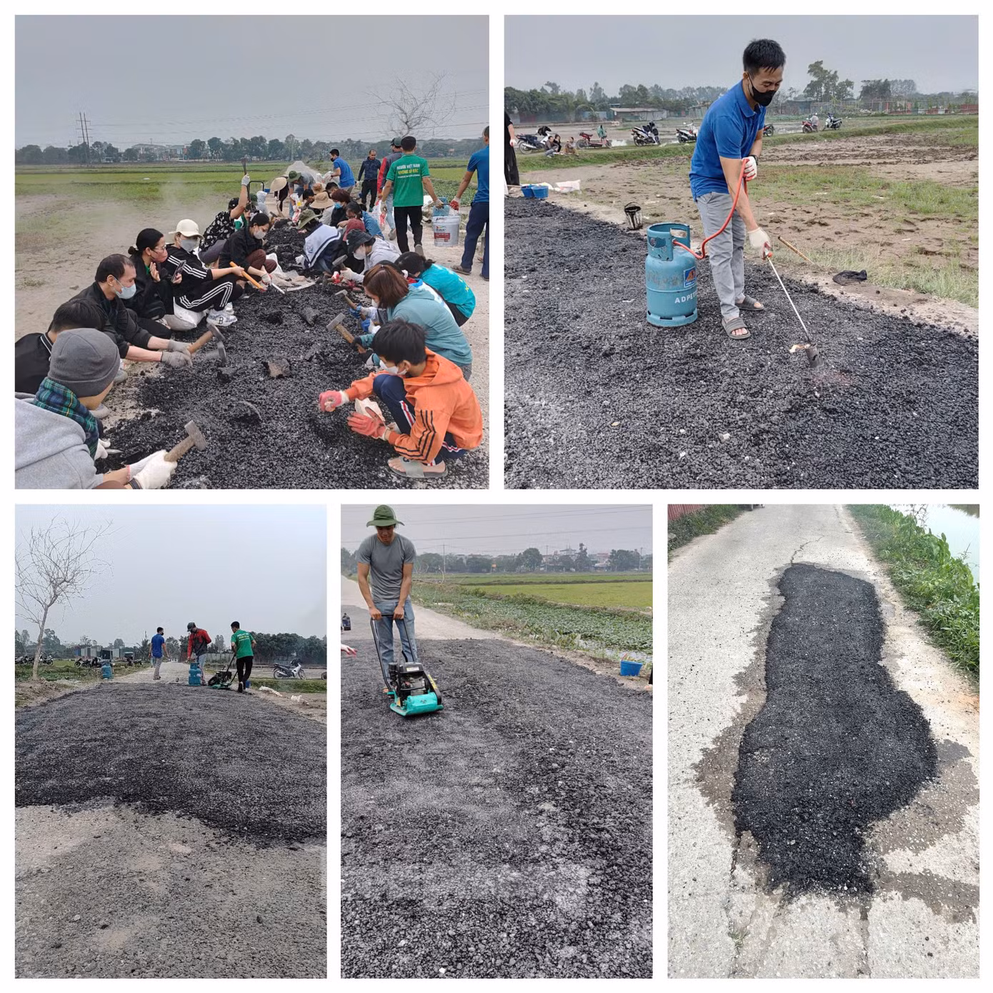 Các tình nguyện viên của nhóm tham gia vá đường. Các tình nguyện viên của nhóm tham gia vá đường.