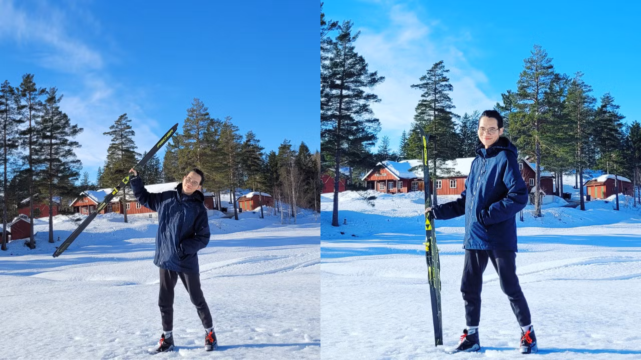 Nhất Hoàng trượt tuyết tại Na Uy khi tham gia Trường Đông (Winter School) - một chương trình dành riêng cho sinh viên ngành SSIs.