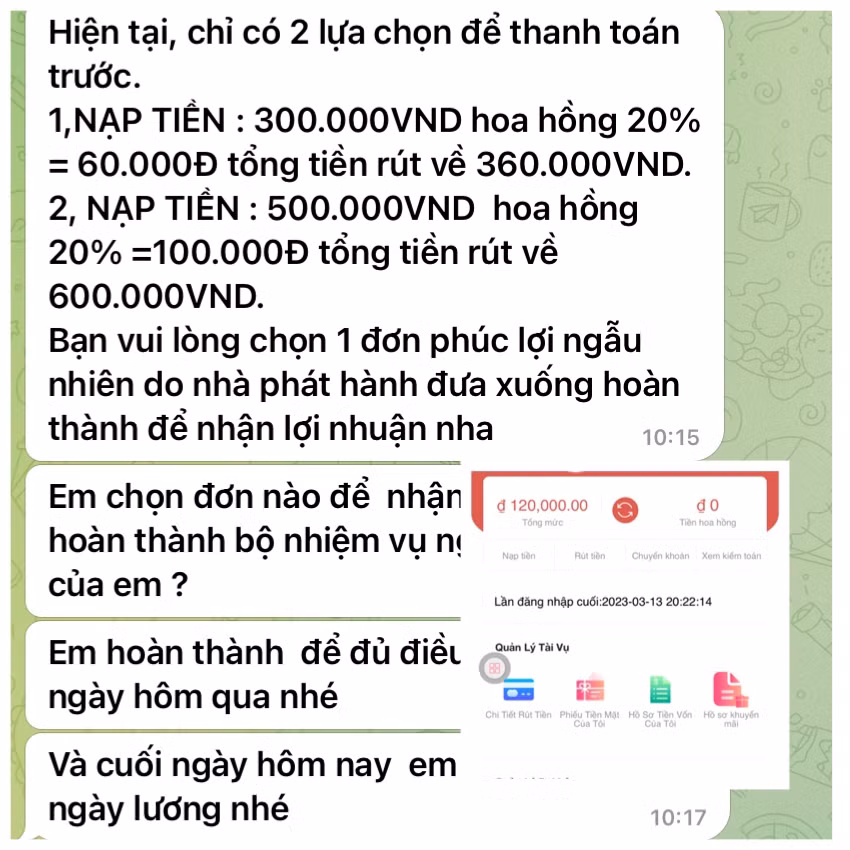 Yêu cầu nạp tiền, nhận hoa hồng của đối tượng lừa đảo. Yêu cầu nạp tiền, nhận hoa hồng của đối tượng lừa đảo.