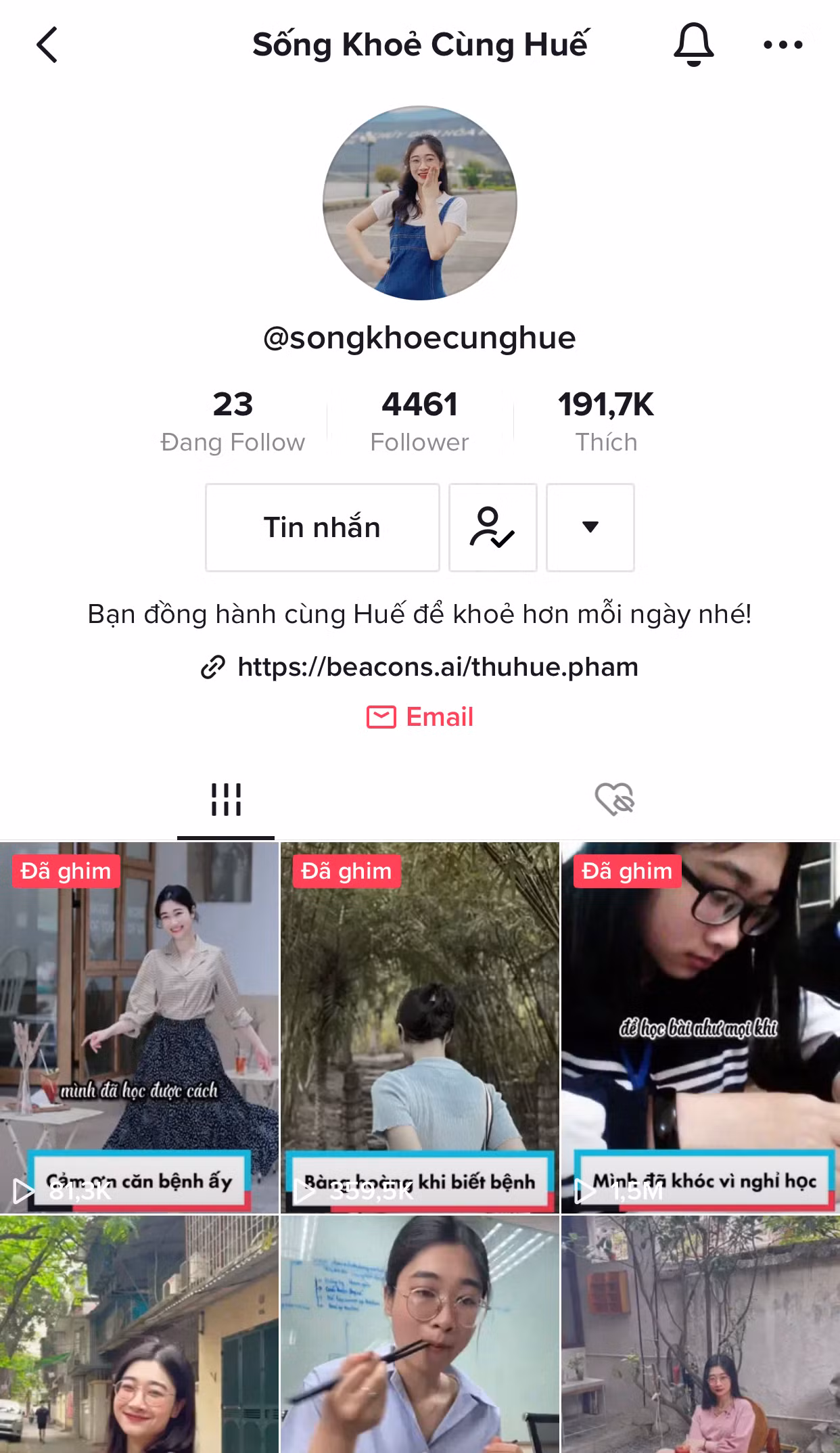 Kênh TikTok “Sống khỏe cùng Huế” được nhiều người yêu thích bởi nội dung mang tính chất truyền cảm hứng tích cực.