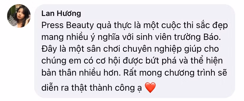 Nhiều bạn trẻ bày tỏ sự hào hứng trước sự quay trở lại của cuộc thi sắc đẹp Press Beauty 2023.