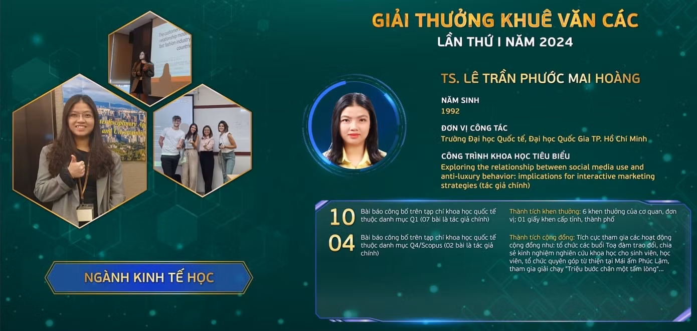 Thành tích nghiên cứu nổi bật của TS. Mai Hoàng. Thành tích nghiên cứu nổi bật của TS. Mai Hoàng.