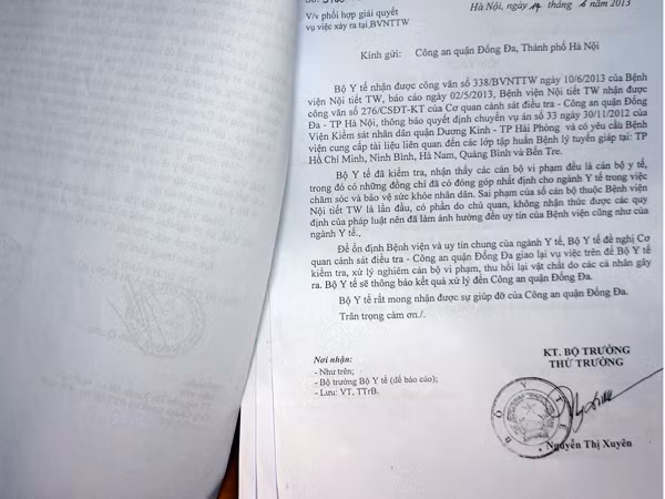 Văn bản của Bộ Y tế gửi Công an quận Đống Đa (Hà Nội)