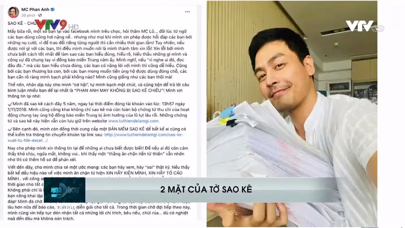 Chương trình lấy ví dụ về trường hợp MC Phan Anh bị khán giả tẩy chay vì vướng phải lùm xùm liên quan đến ăn chặn tiền từ thiện 24 tỉ đồng vào năm 2016.