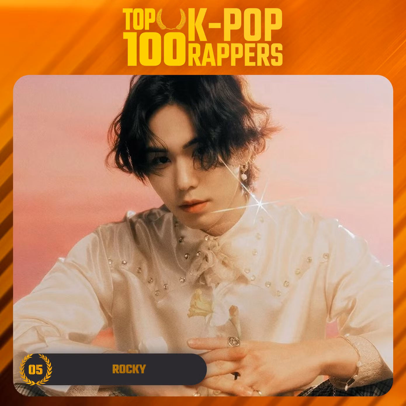 Rocky xếp thứ 5. Trước đây, anh là nhảy chính và rap dẫn trong nhóm Astro. Tuy nhiên, nam idol hiện chuyển sang hoạt động riêng sau khi rời nhóm trong năm nay do ồn ào hẹn hò.