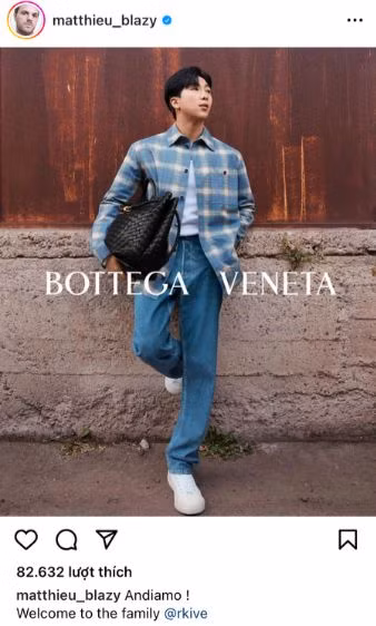 Giám đốc sáng tạo Matthieu Blazy chào mừng RM về với gia đình Bottega Veneta. Giám đốc sáng tạo Matthieu Blazy chào mừng RM về với gia đình Bottega Veneta.