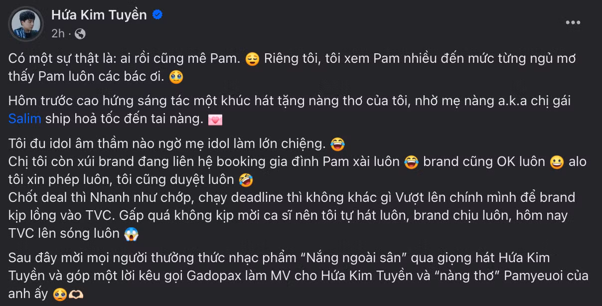 Hứa Kim Tuyền chia sẻ hài hước về màn "chốt đơn" ca khúc mới nhất
