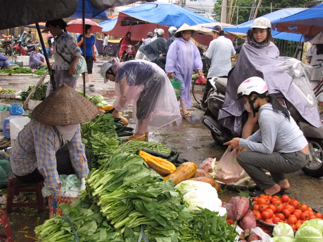 Sáng nay, các loại rau xanh, củ quả tại các chợ đều đắt hàng. Ảnh: Trường Phong
