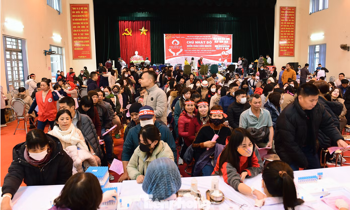 Đông đảo người dân ở TP Tam Điệp tham gia chương trình hiến máu Chủ Nhật Đỏ 2024. Ảnh: Xuân Tùng