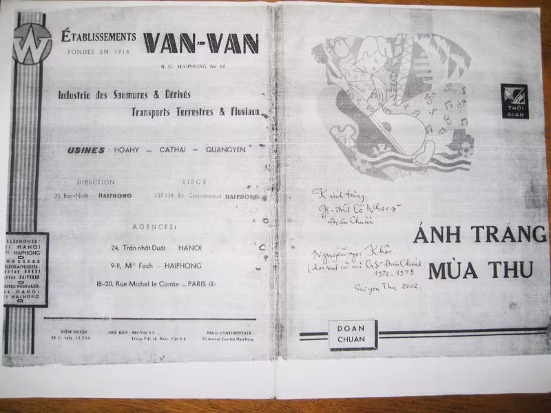 Bản nhạc “Ánh Trăng mùa thu” với quảng cáo của Hãng nước mắm Vạn Vân 