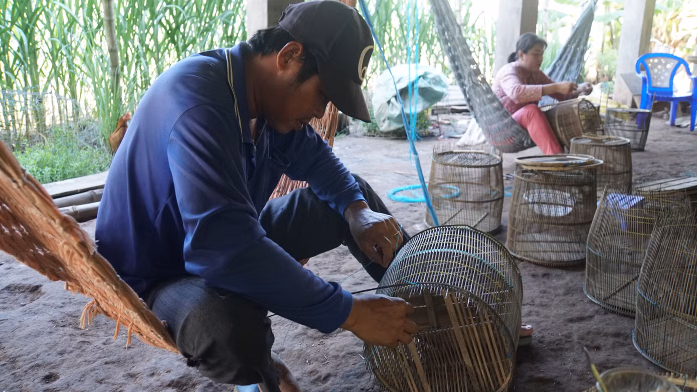 Ghi nhận của phóng viên Tiền Phong, tại làng nghề đan lọp cá linh ở xã Phước Hưng (An Phú, An Giang), người dân đang tất bật làm lọp đánh bắt cá mùa nước nổi. Ảnh: Hòa Hội. Ghi nhận của phóng viên Tiền Phong, tại làng nghề đan lọp cá linh ở xã Phước Hưng (An Phú, An Giang), người dân đang tất bật làm lọp đánh bắt cá mùa nước nổi. Ảnh: Hòa Hội.