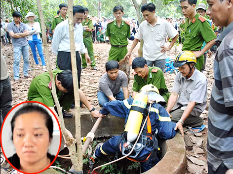 Lực lượng chức năng xuống giếng để tìm chứng cứ (ảnh lớn) và bà Lê Thị Hường (ảnh nhỏ). Lực lượng chức năng xuống giếng để tìm chứng cứ (ảnh lớn) và bà Lê Thị Hường (ảnh nhỏ)