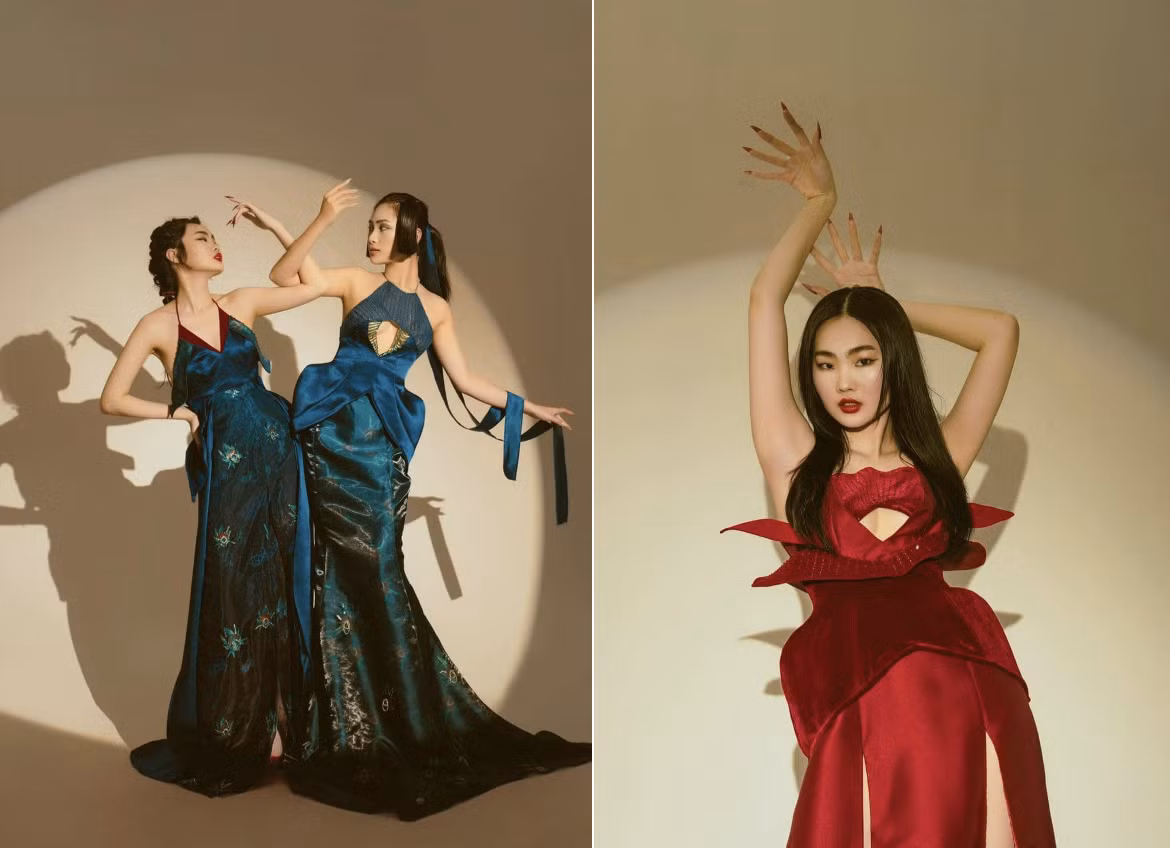 BST Giao Duyên, tác giả Hoàng Thảo Phương. BST lấy ý tưởng từ hình ảnh trầu têm cánh phượng, một nét đẹp trong văn hóa của dân tộc Việt Nam bao đời nay. Phong cách dân gian đương đại kết hợp cùng tone màu đỏ trầm, xanh lục được đưa vào BST một cách uyển chuyển và tinh tế. Cấu trúc áo yếm cùng các đường nét Cut - out, tạo khối sẽ tôn lên các đường cong mềm mại của các cô gái hiện đại nhưng vẫn mang vẻ đẹp truyền thống.