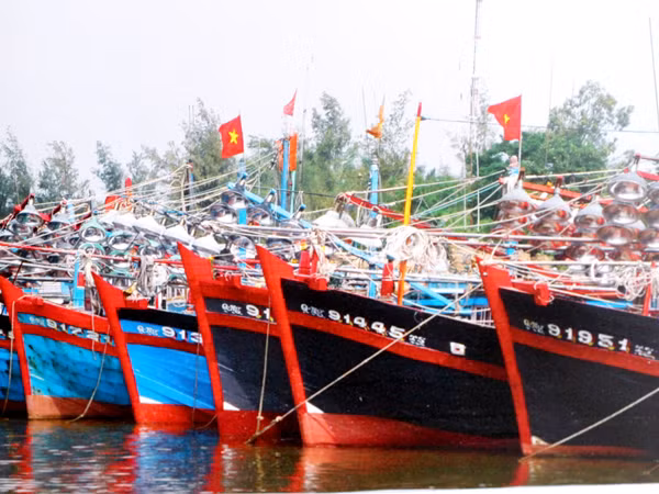 Tàu cá nằm bờ vì thiếu vốn. Ảnh: Nguyễn Huy