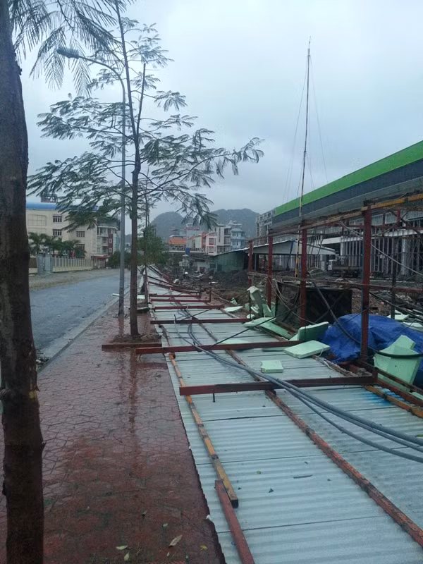 Hàng trăm mét rào tôn tại công trường siêu thị Big C Hạ long bị đổ