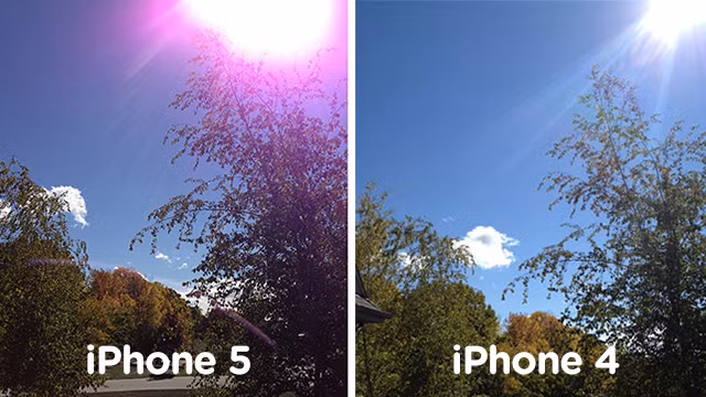Lỗi chụp ảnh ánh tím ở iPhone 5 so sánh với iPhone 4