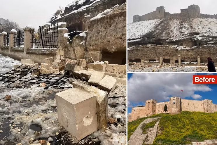 Lâu đài Gaziantep trước và sau trận động đất ở Thổ Nhĩ Kỳ