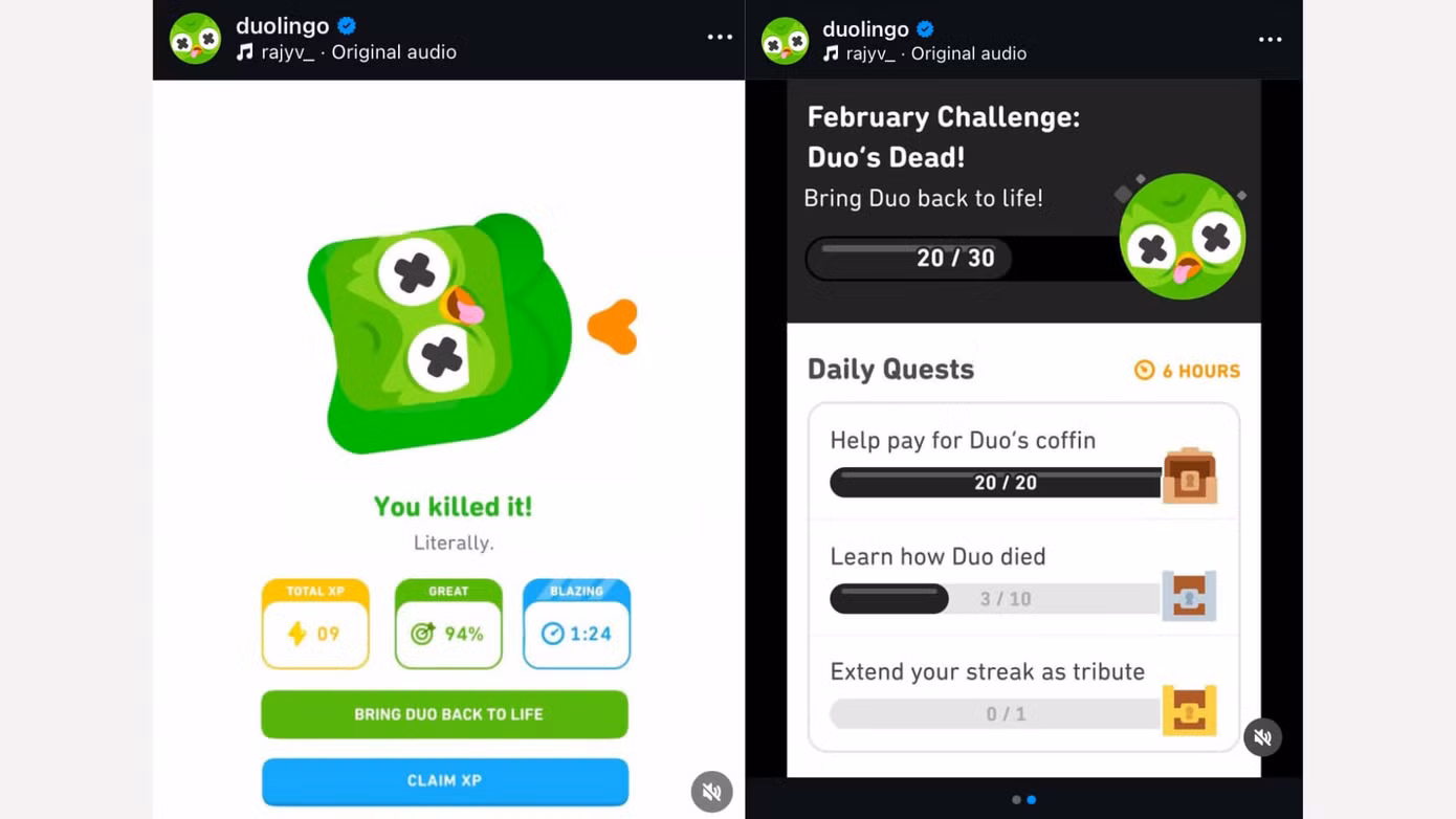 "Giang cư mận" ngã ngửa khi biết tất cả chỉ là "một cú lừa". Ảnh: Instagram Duolingo