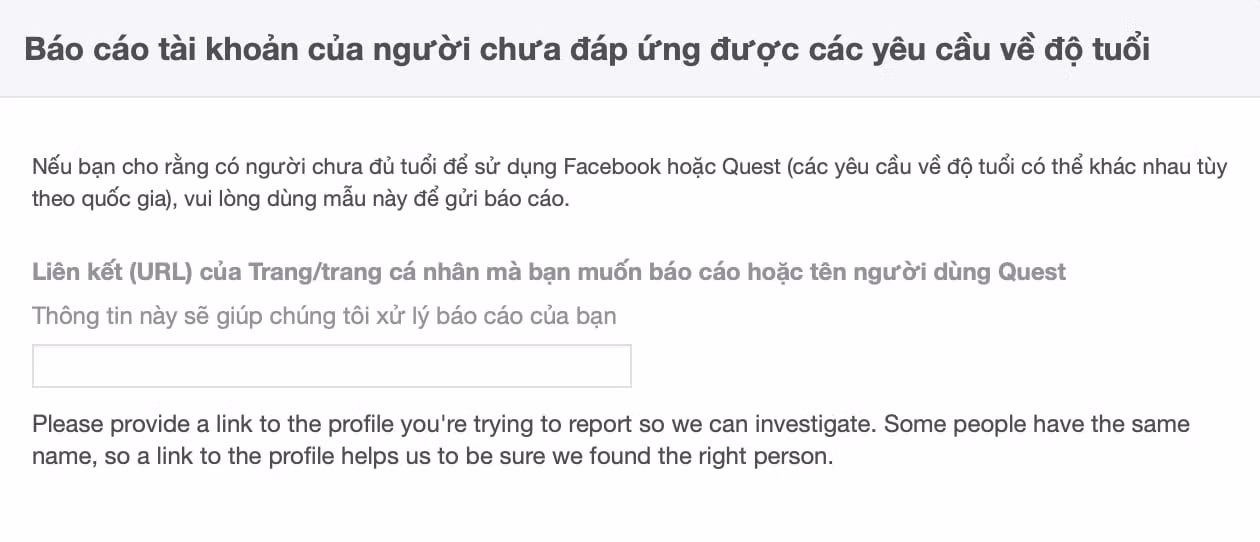 Facebook có giới hạn độ tuổi khi dùng mạng xã hội này.