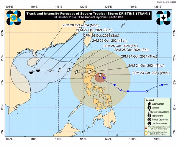 Dự báo trong bản tin chiều 23/10 của PAGASA. Ảnh: PAGASA.