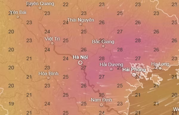 Nhiệt độ cảm nhận ở một số tỉnh thành miền Bắc vào khoảng 19 - 20/11: Gió mùa Đông Bắc về sẽ khiến nhiệt độ giảm, dù không nhiều. Ảnh: Ventusky, GFS.