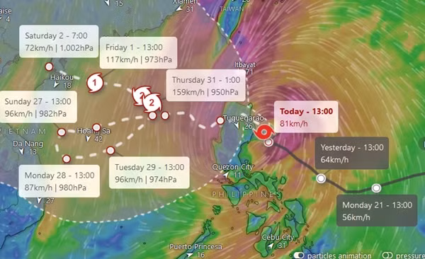 Dự báo của ECMWF là bão Trami sẽ đi rất lòng vòng. Ảnh: Windy.