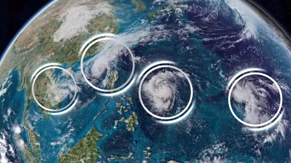 4 cơn bão hoạt động đồng thời ở Tây Thái Bình Dương trong tháng này. Ảnh: CNN Weather. 4 cơn bão hoạt động đồng thời ở Tây Thái Bình Dương trong tháng này. Ảnh: CNN Weather.