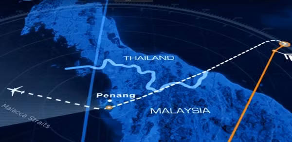 Radar của Thái Lan ghi nhận MH370 đột ngột rẽ khỏi đường bay dự kiến rồi bay theo hướng Tây Nam thay vì bay đến Bắc Kinh (Trung Quốc) như lịch trình, sau đó mất tín hiệu. Ảnh: 9News. Radar của Thái Lan ghi nhận MH370 đột ngột rẽ khỏi đường bay dự kiến rồi bay theo hướng Tây Nam thay vì bay đến Bắc Kinh (Trung Quốc) như lịch trình, sau đó mất tín hiệu. Ảnh: 9News.