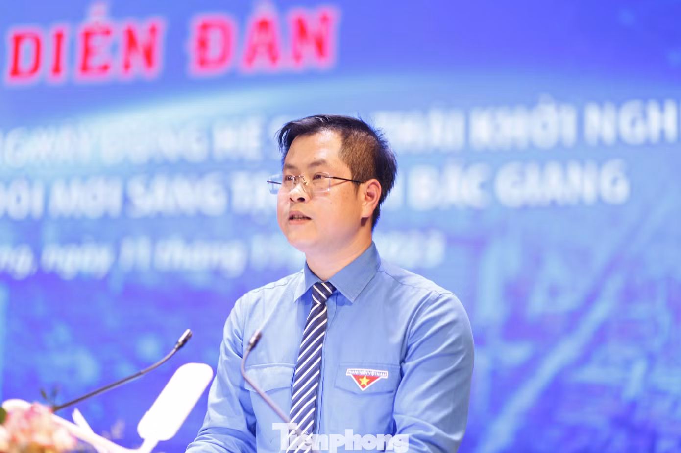 Phó Bí thư Tỉnh Đoàn Bắc Giang Giáp Xuân Cảnh phát biểu tại chương trình. Ảnh: Nguyễn Thắng