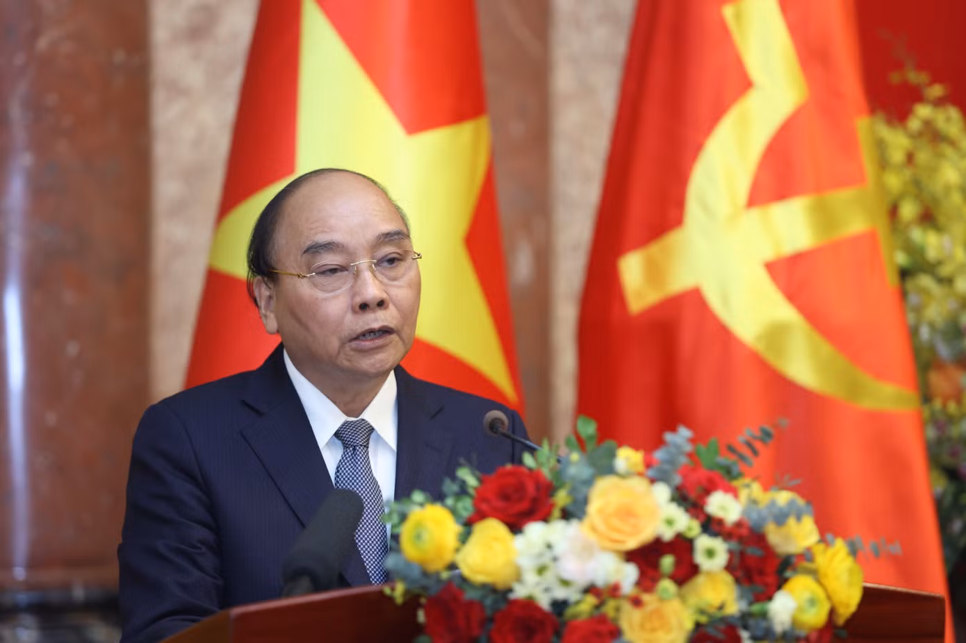 Nguyên Chủ tịch nước Nguyễn Xuân Phúc phát biểu tại buổi lễ. Ảnh Như Ý Nguyên Chủ tịch nước Nguyễn Xuân Phúc phát biểu tại buổi lễ. Ảnh Như Ý