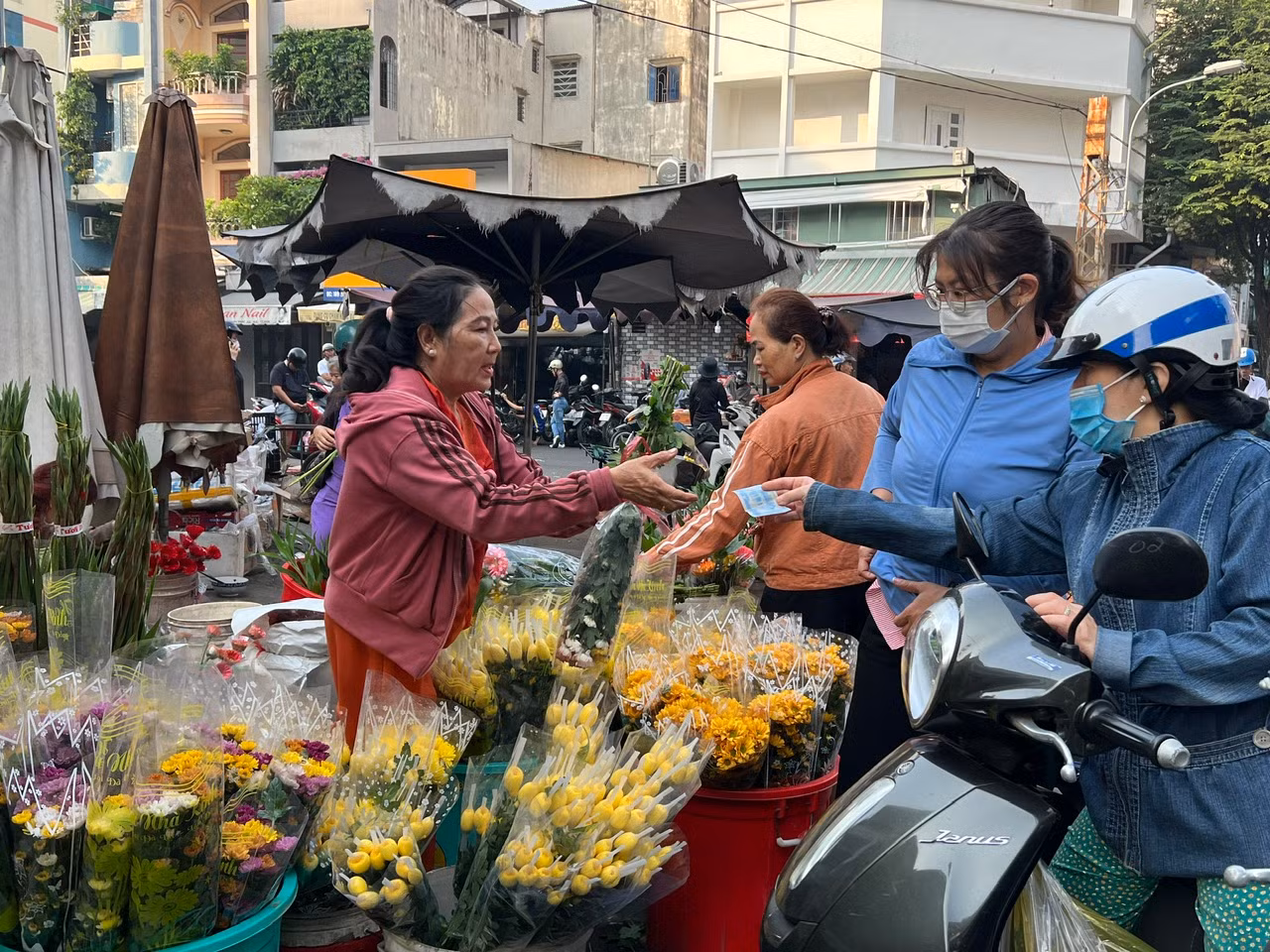 Hoa cúng Thần Tài cát tường, đồng tiền... có giá từ 25.000 - 30.000 đồng/bó. Hoa cúng Thần Tài cát tường, đồng tiền... có giá từ 25.000 - 30.000 đồng/bó.