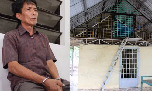 Ông Phong và căn nhà giam giữ công nhân - Ảnh: Đỗ Trường