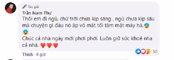 Nam Thư cũng ấm ức lên tiếng lúc 4 giờ sáng vì bị vu khống.