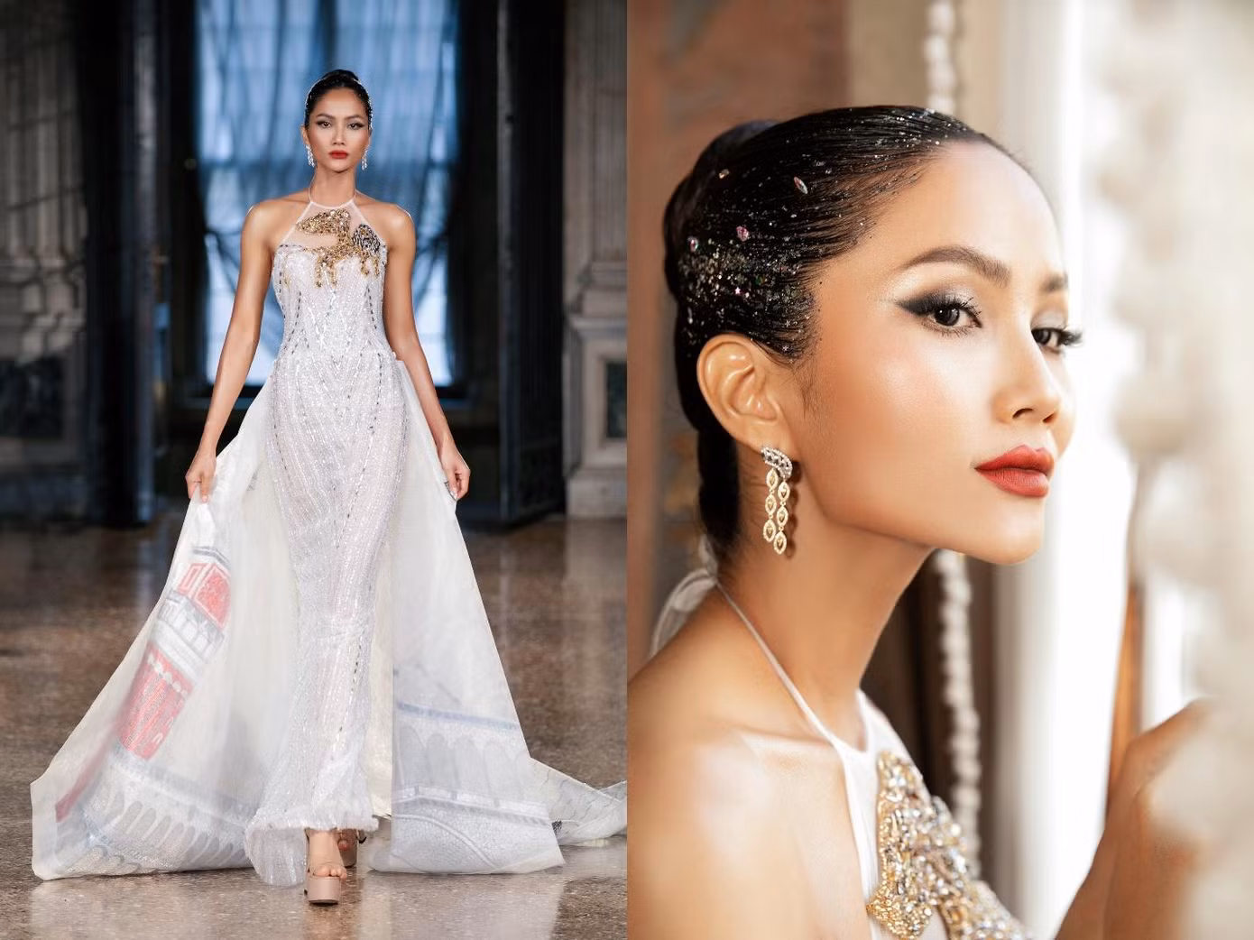 Các mẫu đầm dạ hội lộng lẫy, đính kết tỉ mỉ mang đặc trưng trong phong cách thiết kế Hoàng Hải sánh đôi cùng trang sức CAO Fine Jewellery lấy cảm hứng từ những hình ảnh biểu tượng cho văn hóa Việt như bông lúa trong bộ sưu tập Oriental giúp nàng Hậu trở nên lộng lẫy, kiêu kỳ trên sàn diễn. Các mẫu đầm dạ hội lộng lẫy, đính kết tỉ mỉ mang đặc trưng trong phong cách thiết kế Hoàng Hải sánh đôi cùng trang sức CAO Fine Jewellery lấy cảm hứng từ những hình ảnh biểu tượng cho văn hóa Việt như bông lúa trong bộ sưu tập Oriental giúp nàng Hậu trở nên lộng lẫy, kiêu kỳ trên sàn diễn.