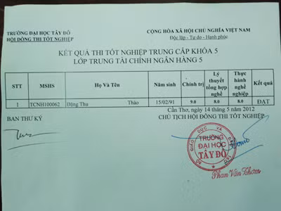 Kết quả thi tốt nghiệp của Thu Thảo