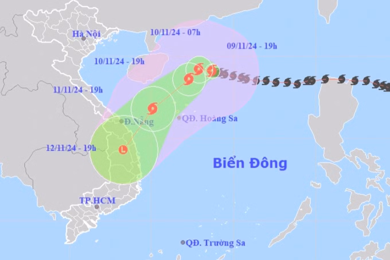 Hướng di chuyển của bão Yinxing. Hướng di chuyển của bão Yinxing.