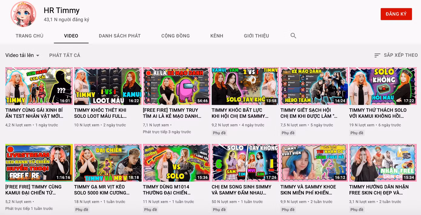 HR Timmy là một tài khoản khác của kênh YouTube Timmy TV với hơn 43.000 lượt người theo dõi.