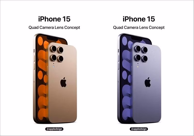 Concept iPhone 15 với bốn camera mặt lưng.