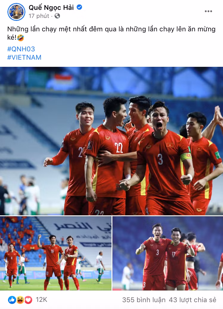 Caption của cầu thủ Quế Ngọc Hải khiến dân tình đua nhau thả "haha".