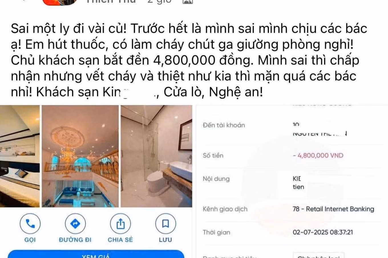 Dòng trạng thái du khách có tên T.T. đăng lên mạng xã hội.