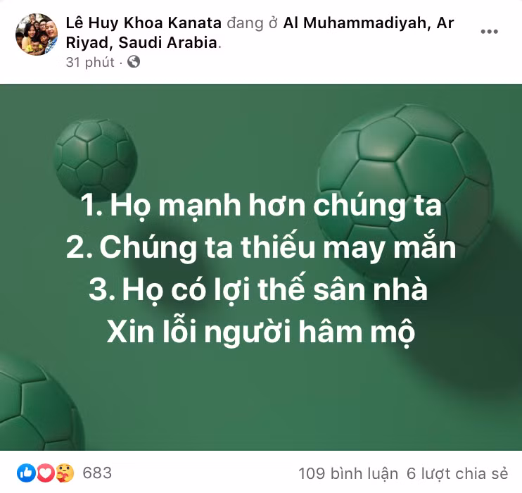 Dòng trạng thái thu hút sự chú ý của ông Lê Huy Khoa trên Facebook cá nhân.
