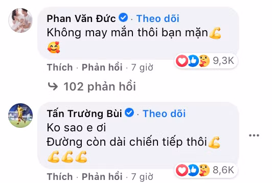 Các đồng đội để lại bình luận động viên dưới bài đăng của Duy Mạnh.