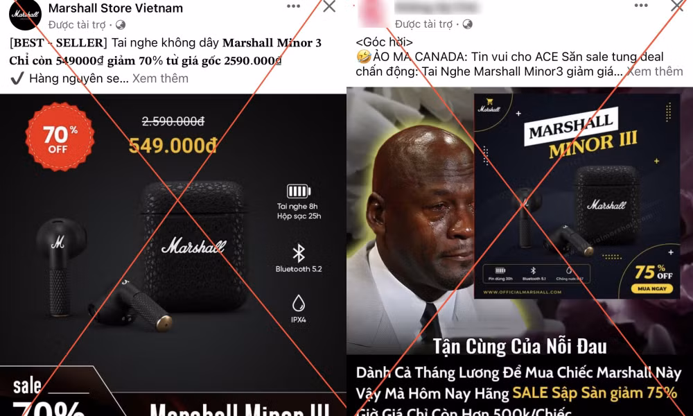 Bài đăng lừa đảo bán tai nghe chính hãng giảm giá 70% xuất hiện nhan nhản trên Facebook.