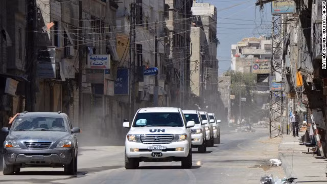 Đoàn xe của nhóm thanh sát viên Liên Hợp Quốc rời khỏi Syria hôm nay 