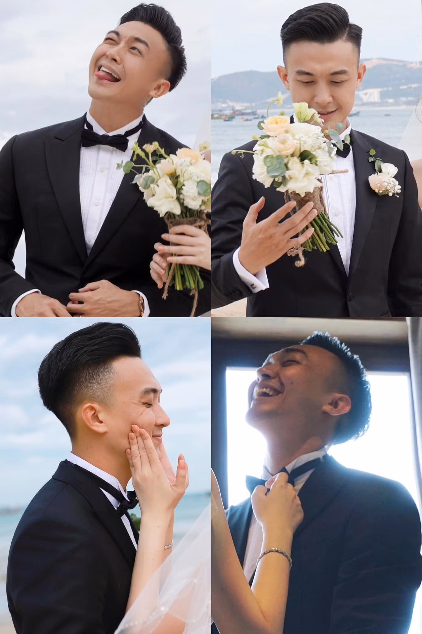 Chú rể Phan Tô Ny "tươi hết nấc" trong bộ ảnh cưới.
