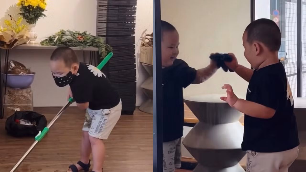 Gia Hưng được cộng đồng mạng khen ngợi vì sự đáng yêu trong lúc lau nhà, lau kính giúp mẹ. Gia Hưng được cộng đồng mạng khen ngợi vì sự đáng yêu trong lúc lau nhà, lau kính giúp mẹ.