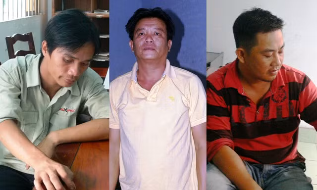3 đối tượng bị công an bắt giữ (từ trái qua): Nguyễn Quang Thuận, Bùi Thiện Khiêm và Phan Thành Công. 3 đối tượng bị công an bắt giữ (từ trái qua): Nguyễn Quang Thuận, Bùi Thiện Khiêm và Phan Thành Công