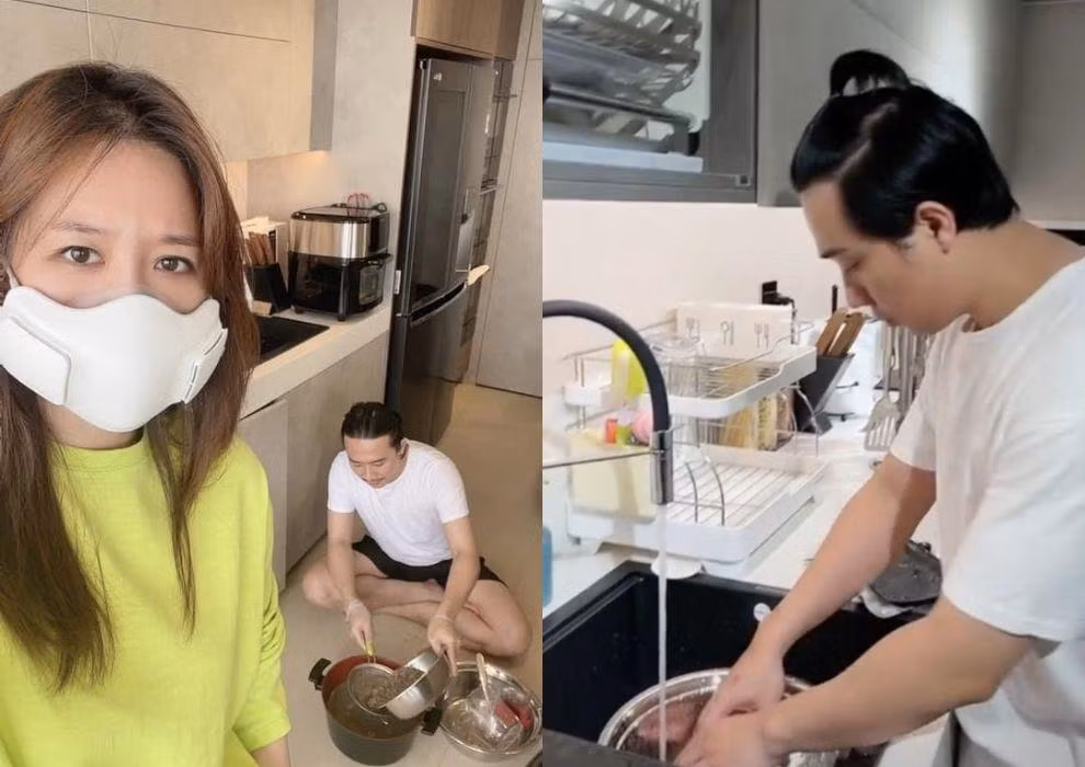 Trong những ngày nghỉ dịch, Trấn Thành trở thành đầu bếp riêng của vợ.